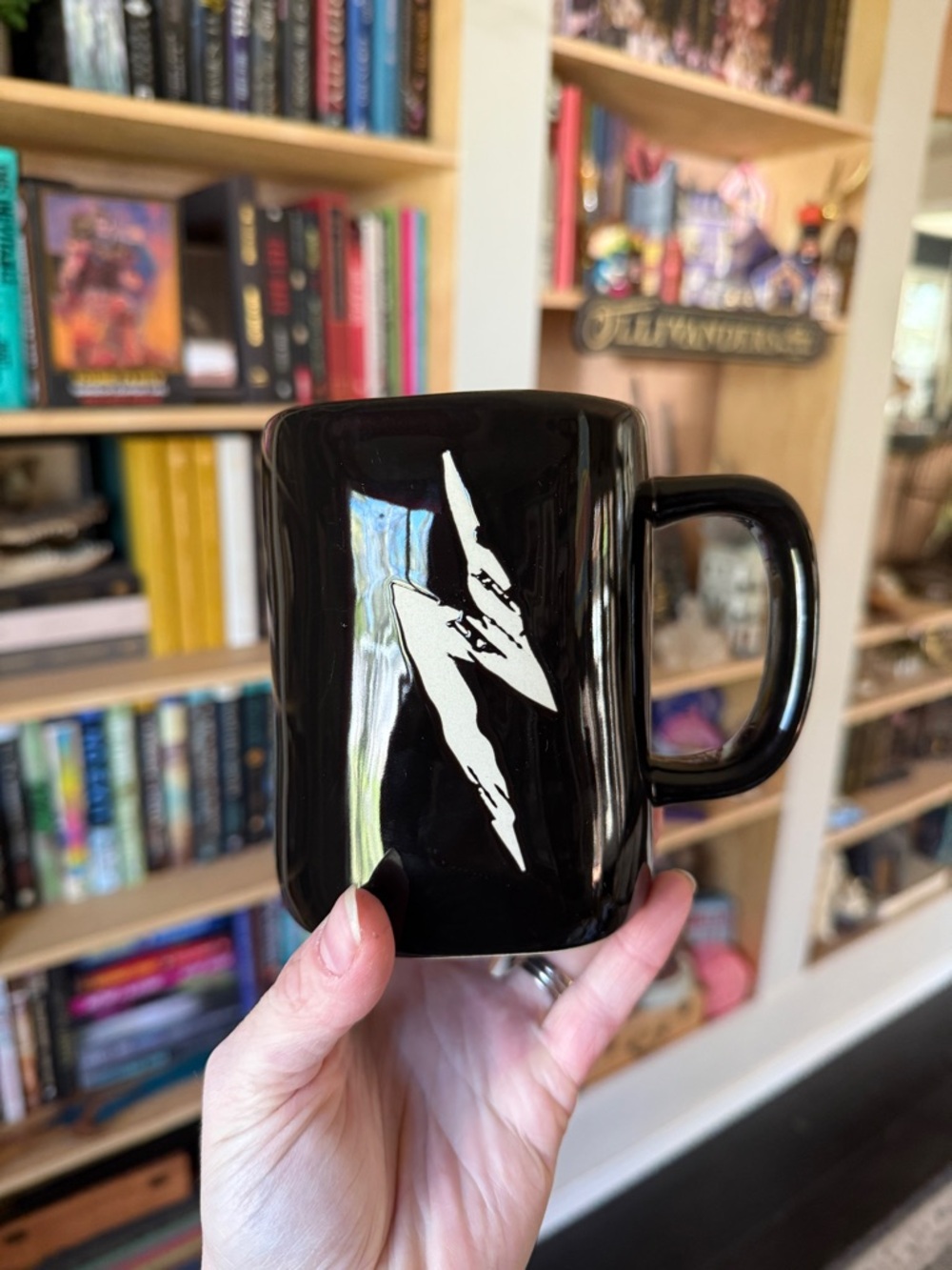 Harry Potter Rae Dunn Black Ceramic Mug with White Lightning Bolt Graphic